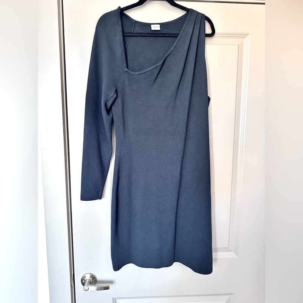 Abercrombie & Fitch | Long-Sleeve One-Shoulder Mini Sweater Dress | Black | XXL - Picture 2 of 6